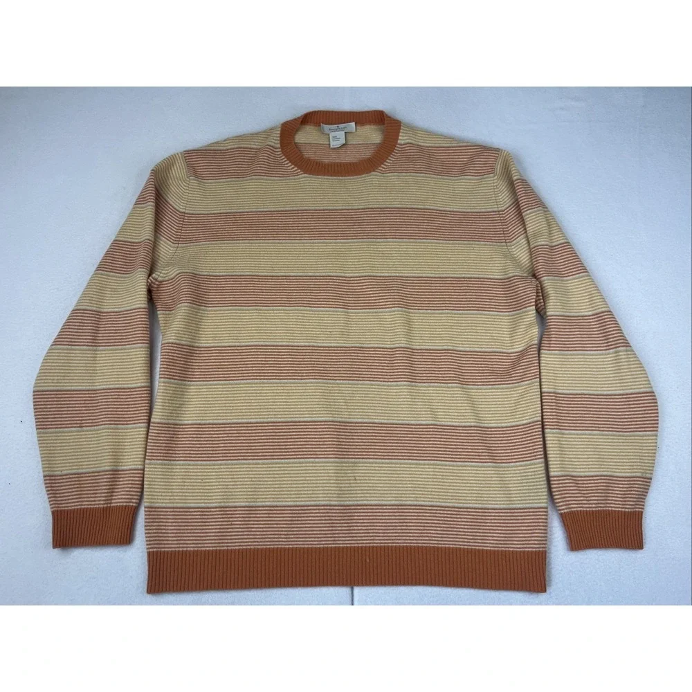 Ermenegildo Zegna Pure Cashmere Sweater Mens XXL 56 Orange Striped Italy